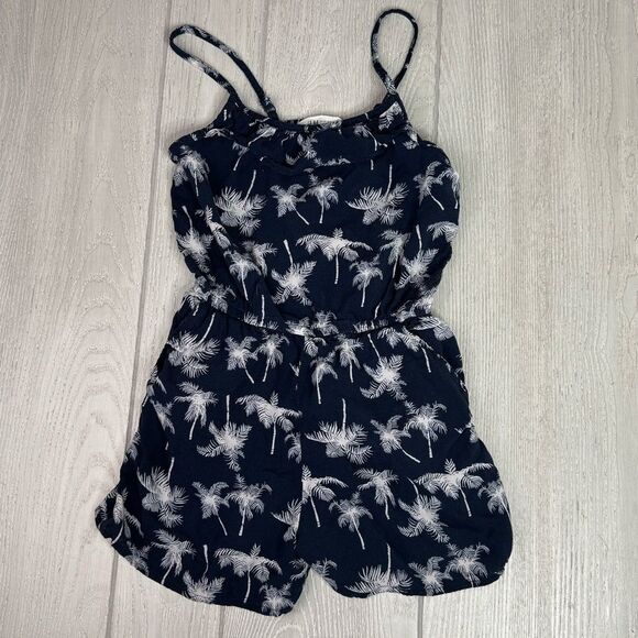 Girls Romper H&M Sz 8-9 Blue with palm trees, tropical - Picture 1 of 7